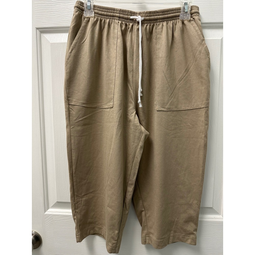 Blair Women Tan Knit Capri Pants Drawstring Elastic Waist Pockets MPS B19536